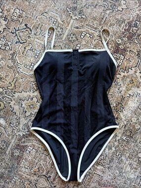aerie Black One-Piece Swimsuit with Cream Trim